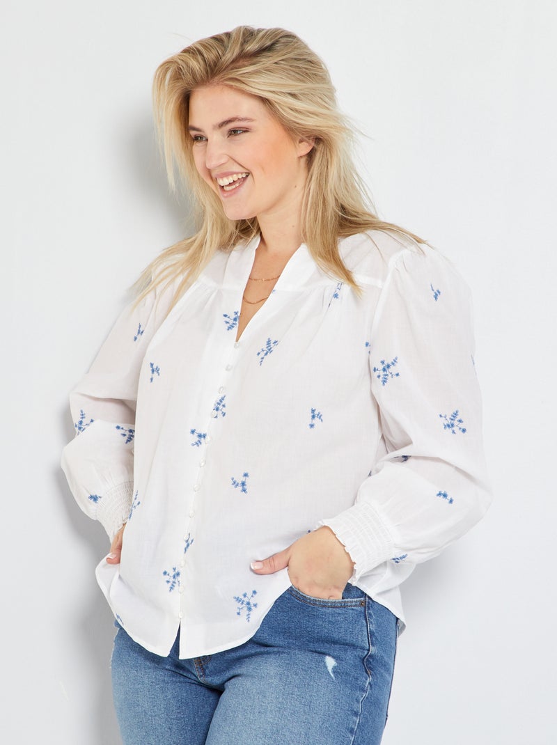 Chemise brodée blanc - Kiabi