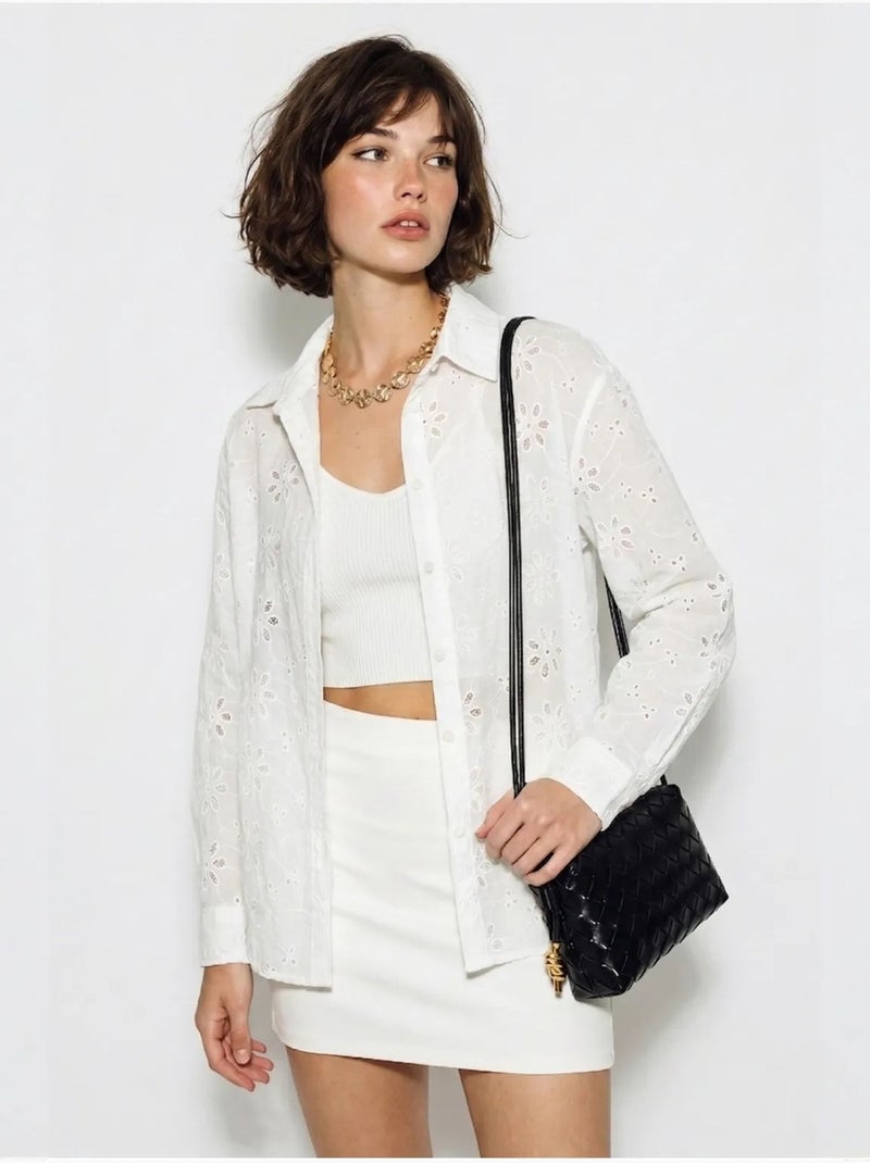 Chemise brodée coupe décontractée lucci Blanc - Kiabi