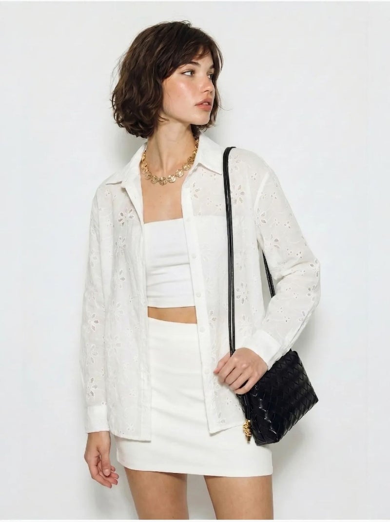Chemise brodée coupe décontractée lucci Blanc - Kiabi