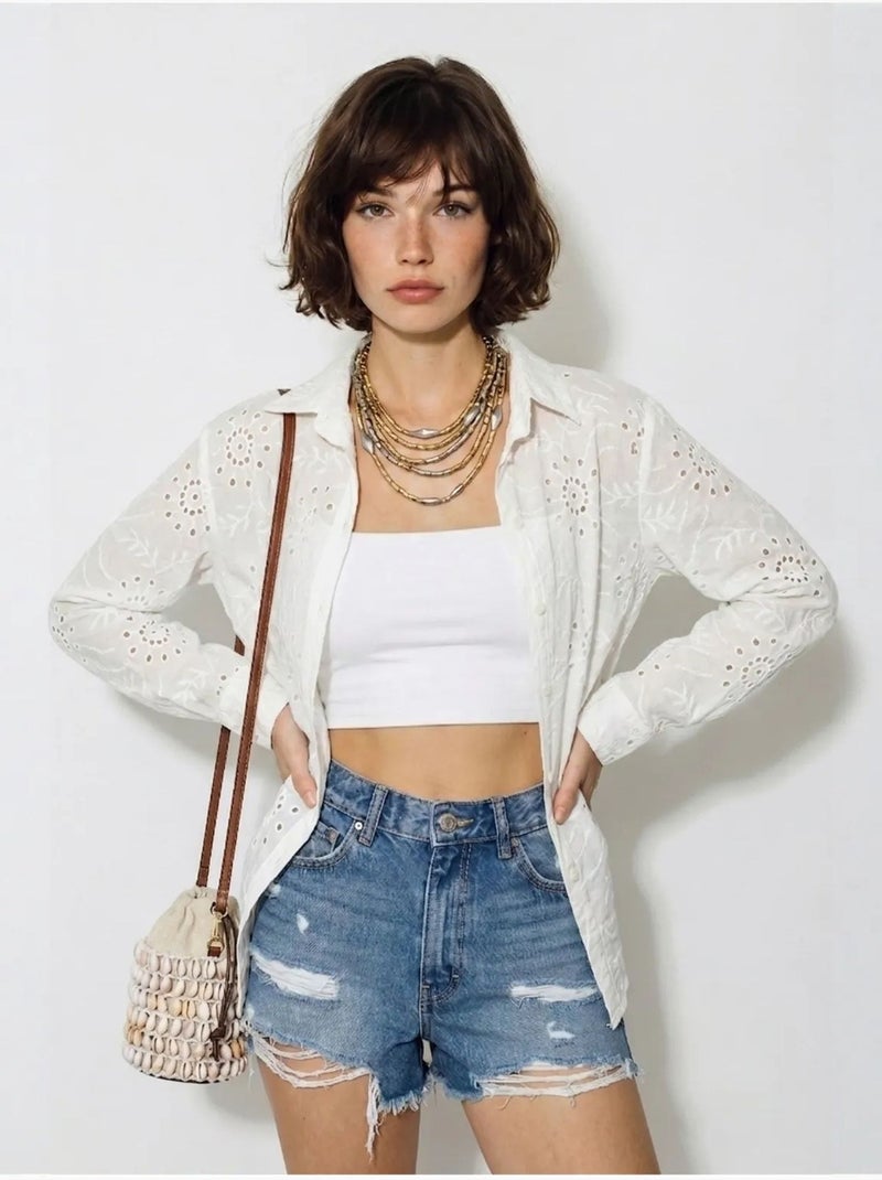Chemise brodée coupe décontractée lucci Blanc - Kiabi