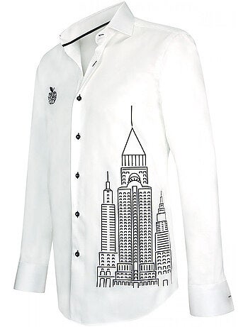 Chemise IKE Behar New York 16 (Large) - Coton Bleu Rayé - Manches Longues
