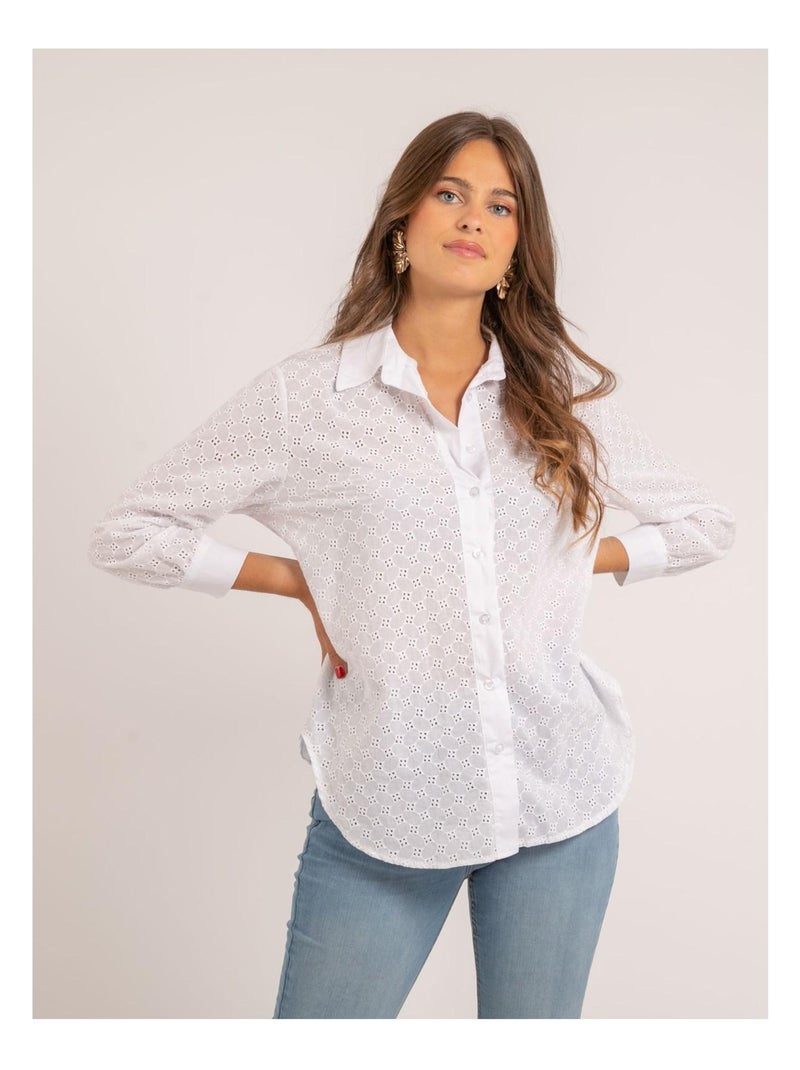 Chemise broderies anglaises ORIETTI Blanc - Kiabi