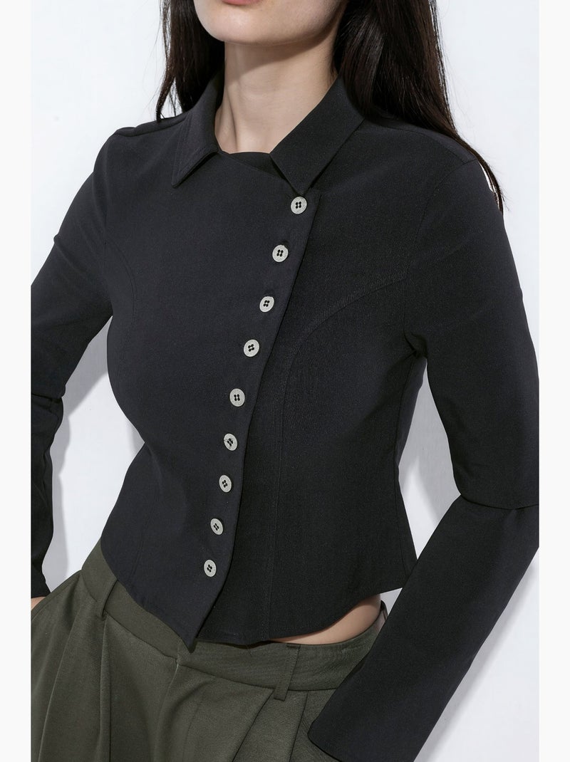 Chemise cache-cœur boutonnée hiccup Noir - Kiabi