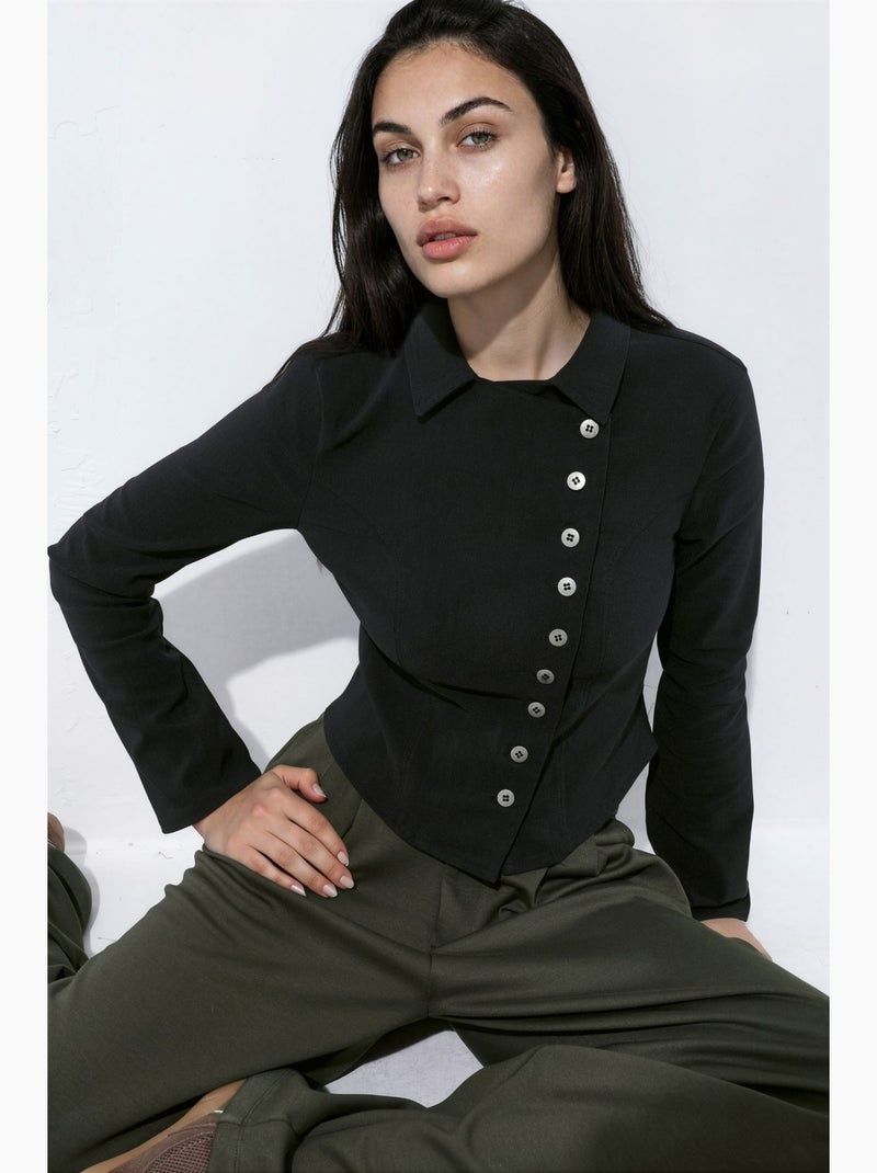 Chemise cache-cœur boutonnée hiccup Noir - Kiabi