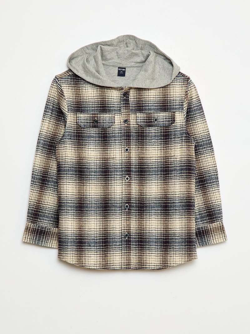 Chemise carreaux à capuche Gris - Kiabi