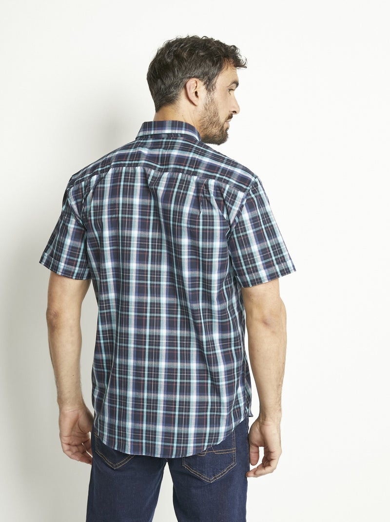 Chemise carreaux manches courtes polycoton - Afibel Bleu - Kiabi
