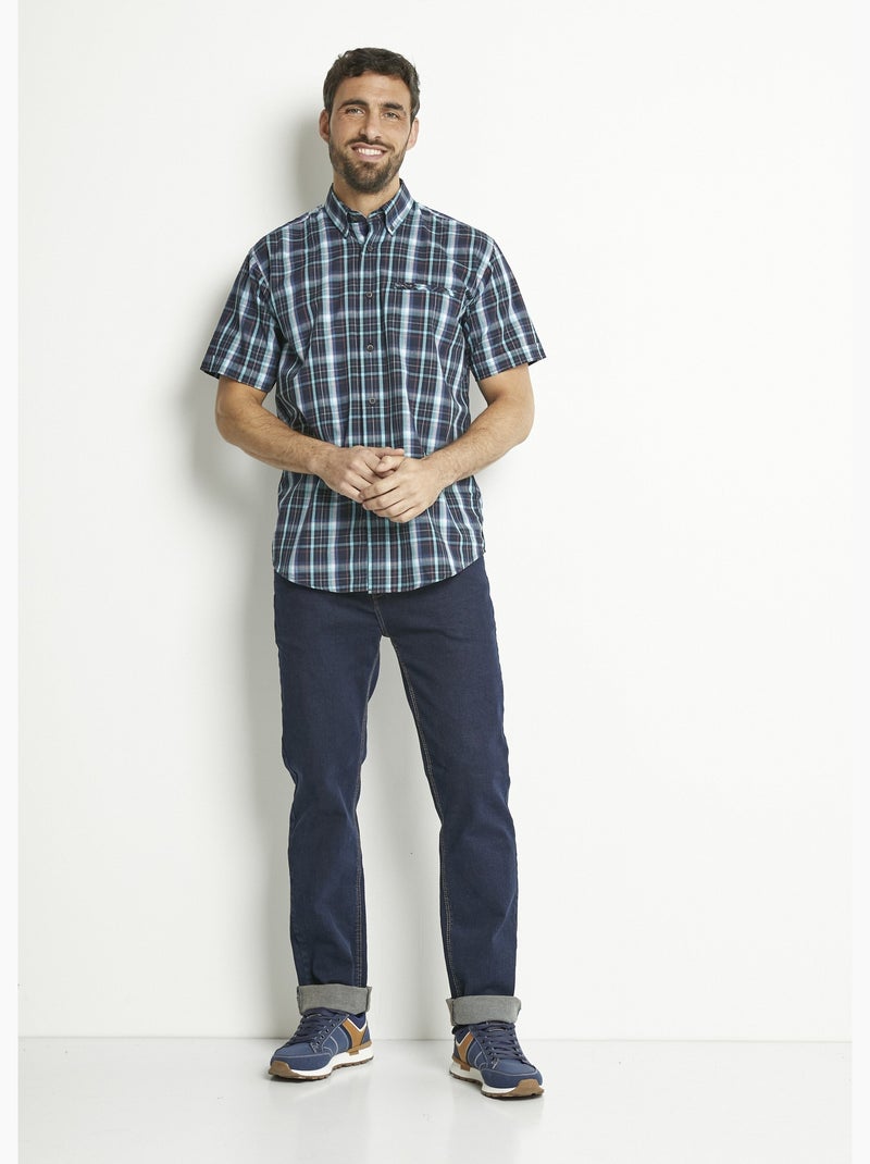 Chemise carreaux manches courtes polycoton - Afibel Bleu - Kiabi