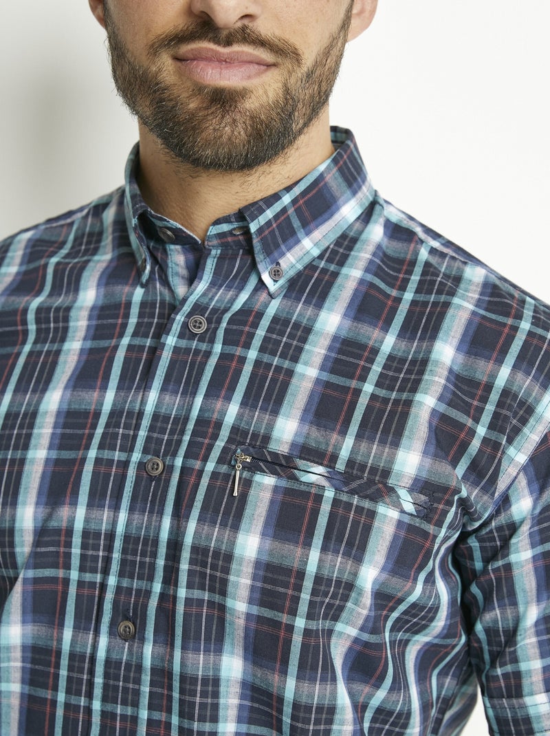 Chemise carreaux manches courtes polycoton - Afibel Bleu - Kiabi