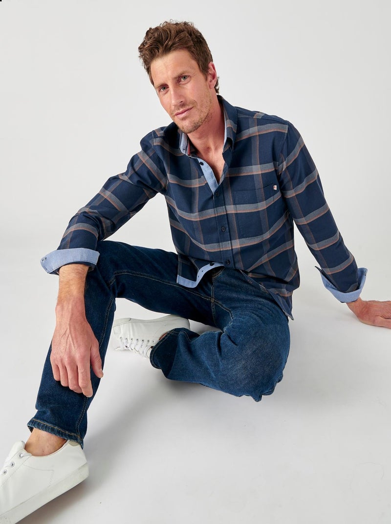 Chemise carreaux Oxford pur coton manches longues - Damart Bleu - Kiabi