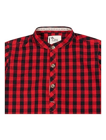 Chemise Carrx Vichy Garçon Rouge Noir Col Mao LIVERPOOL - La Faute à Voltaire