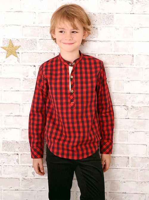 Chemise Carrx Vichy Garçon  Rouge Noir  Col Mao  LIVERPOOL - La Faute à Voltaire - Kiabi