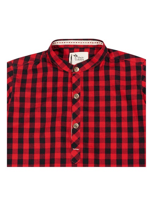Chemise Carrx Vichy Garçon  Rouge Noir  Col Mao  LIVERPOOL - La Faute à Voltaire - Kiabi