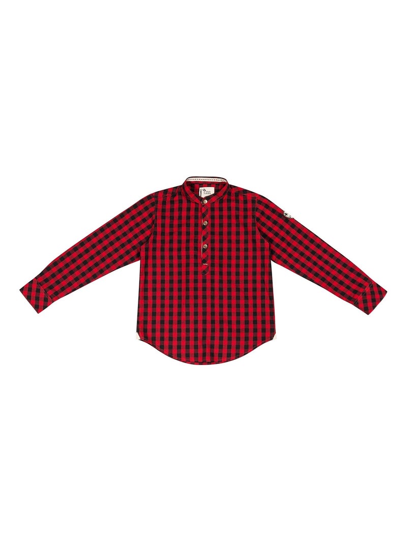 Chemise Carrx Vichy Garçon  Rouge Noir  Col Mao  LIVERPOOL - La Faute à Voltaire Noir Rouge Noir - Kiabi