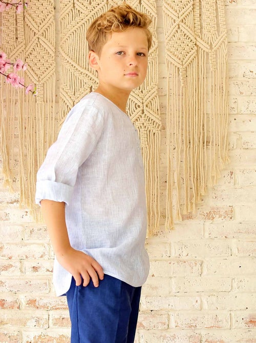 Chemise Cérémonie Été   à Fines Rayures   ROBINSON - La Faute à Voltaire - Kiabi