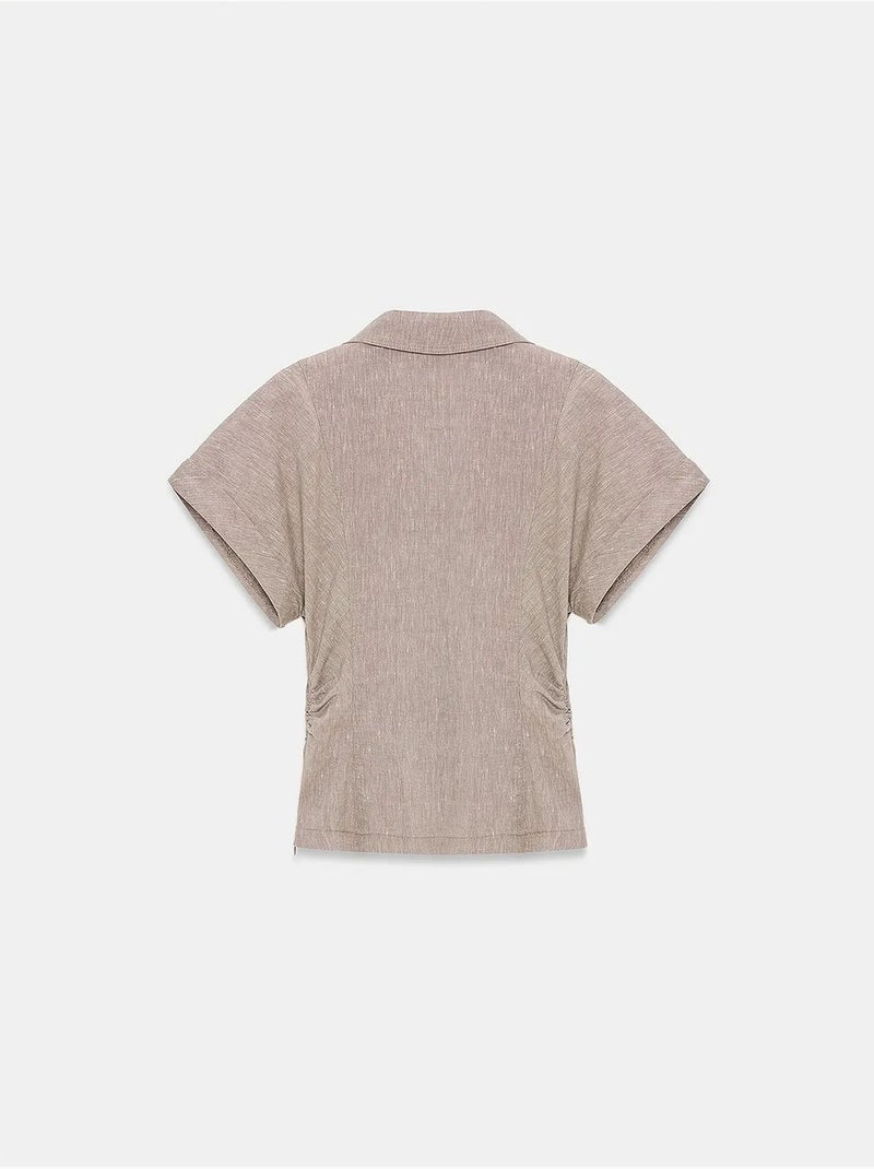 Chemise cintrée à manches courtes, texturée dilvin Sable - Kiabi