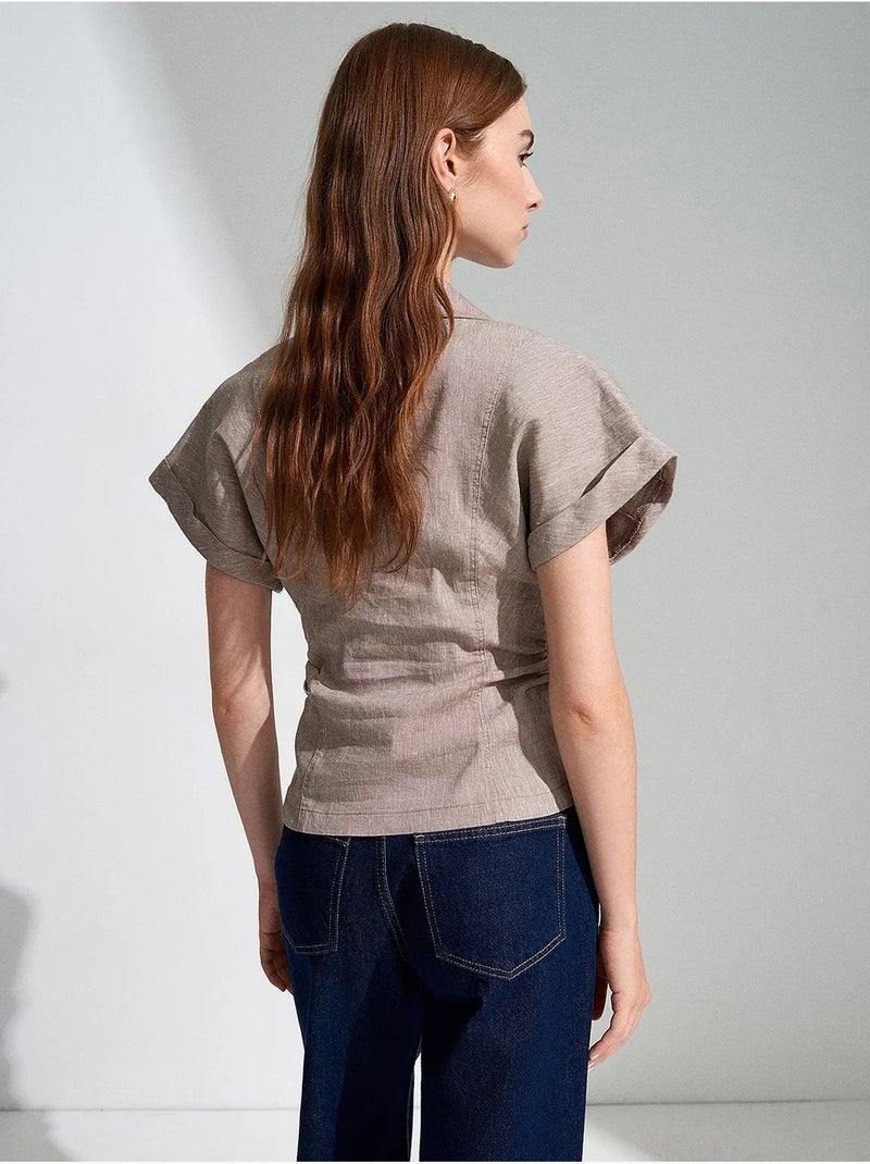 Chemise cintrée à manches courtes, texturée dilvin Sable - Kiabi