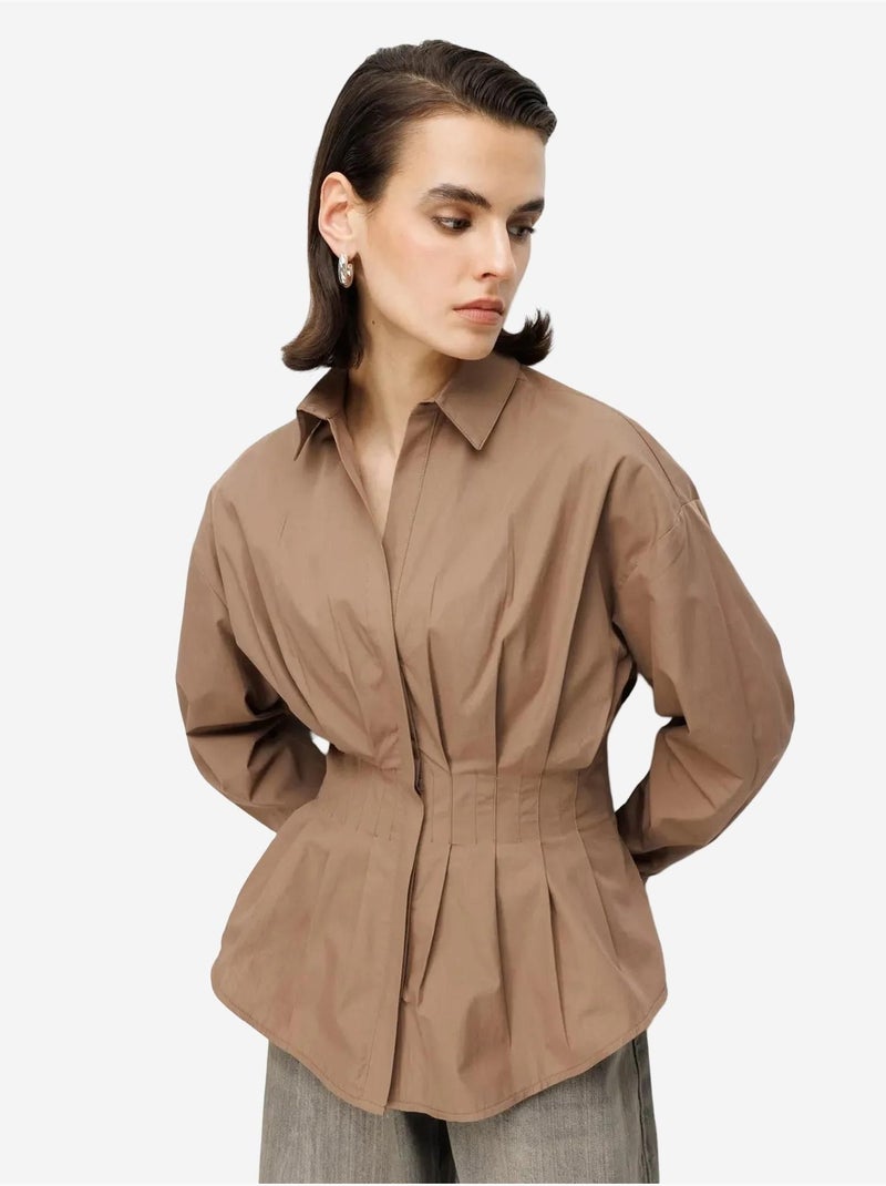 Chemise cintrée à manches longues en popeline avec fermeture boutonnée mixray Marron chocolat - Kiabi
