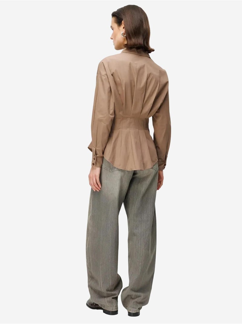 Chemise cintrée à manches longues en popeline avec fermeture boutonnée mixray Marron chocolat - Kiabi