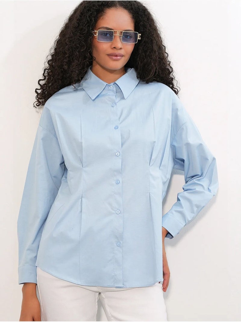 Chemise cintrée en popeline à boutons bdart Bleu ciel - Kiabi