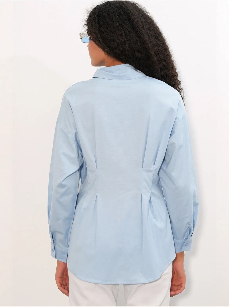 Chemise cintrée en popeline à boutons bdart Bleu ciel - Kiabi