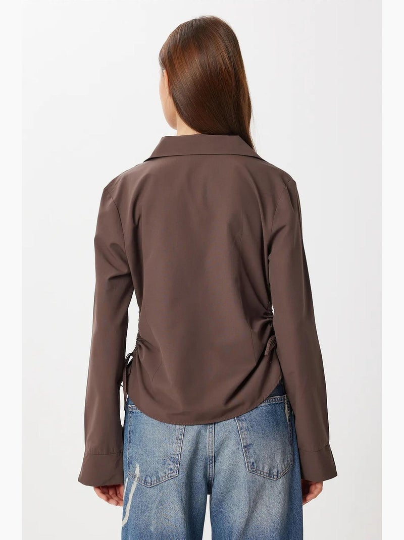 Chemise cintrée en popeline avec fermeture à boutons istanbul Marron chocolat - Kiabi