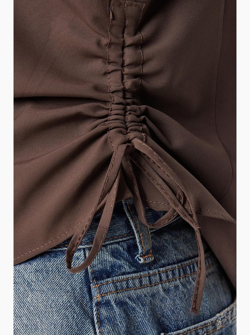 Chemise cintrée en popeline avec fermeture à boutons istanbul Marron chocolat - Kiabi