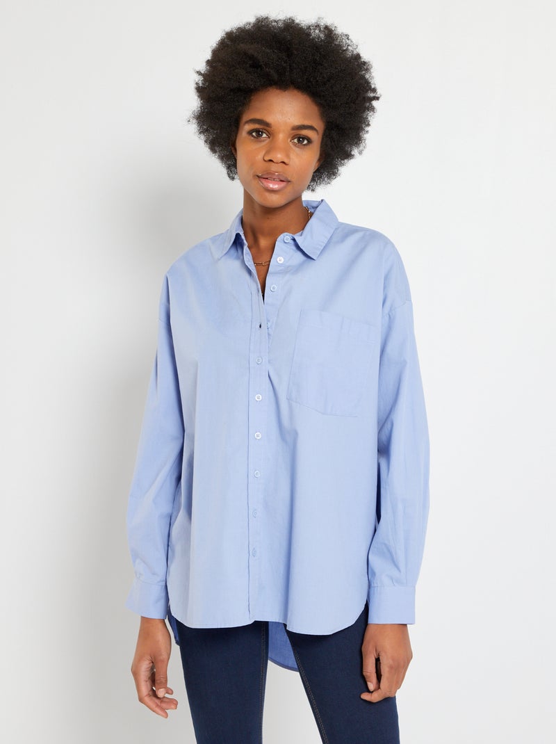 Chemise cintrée en popeline bleu ciel - Kiabi