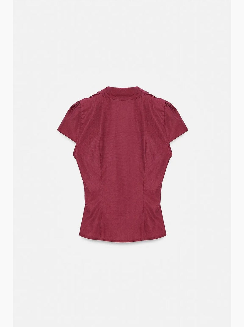 Chemise cintrée en popeline de coton boutonnée dilvin Rouge bordeaux - Kiabi