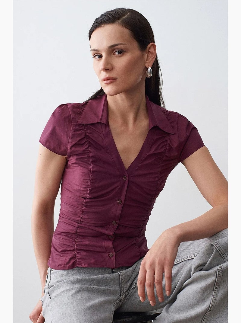 Chemise cintrée en popeline de coton boutonnée dilvin Rouge bordeaux - Kiabi