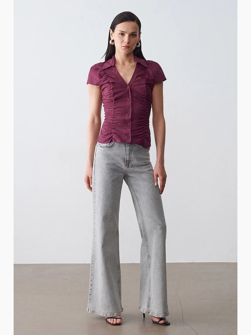 Chemise cintrée en popeline de coton boutonnée dilvin Rouge bordeaux - Kiabi