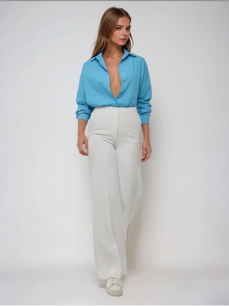 Chemise classique en coton à manches longues Bleu - Kiabi