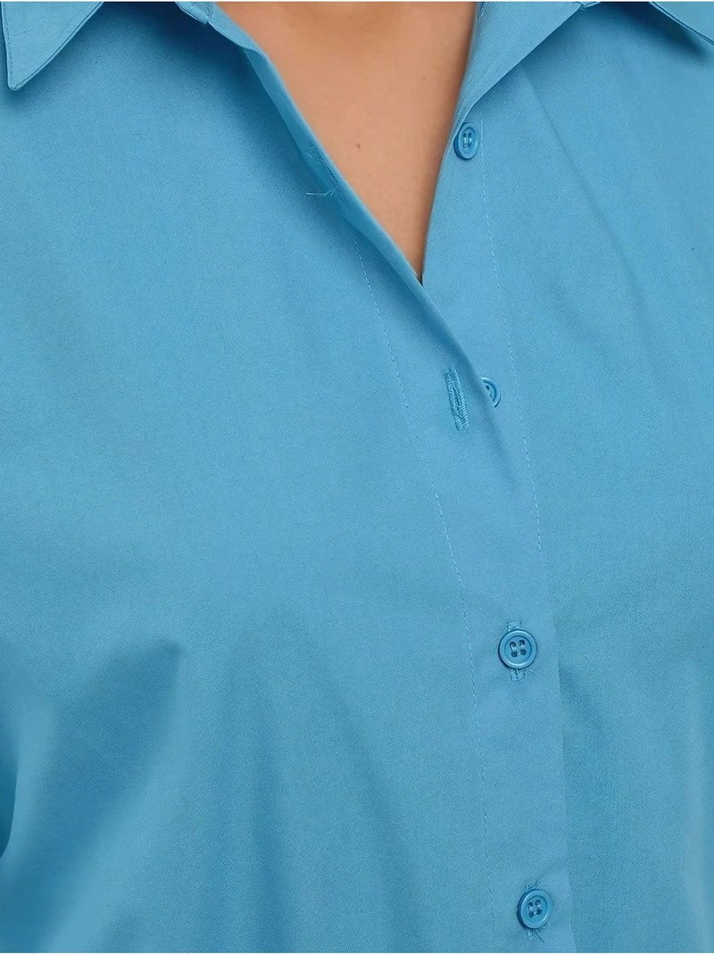 Chemise classique en coton à manches longues Bleu - Kiabi