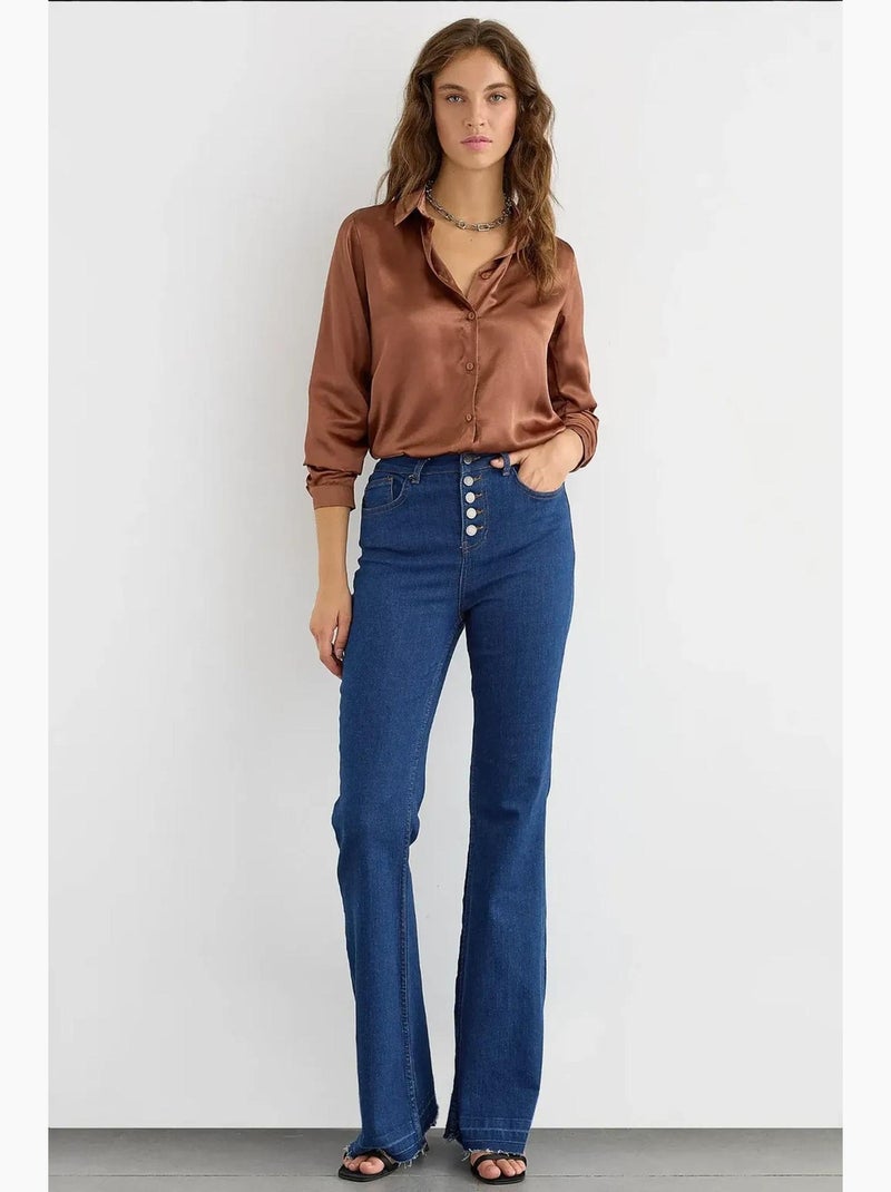 Chemise classique en satin hiccup Marron - Kiabi