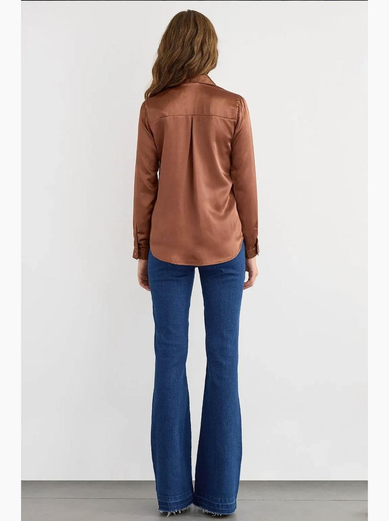 Chemise classique en satin hiccup Marron - Kiabi