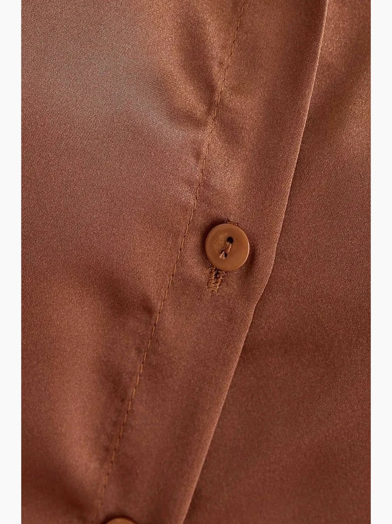 Chemise classique en satin hiccup Marron - Kiabi