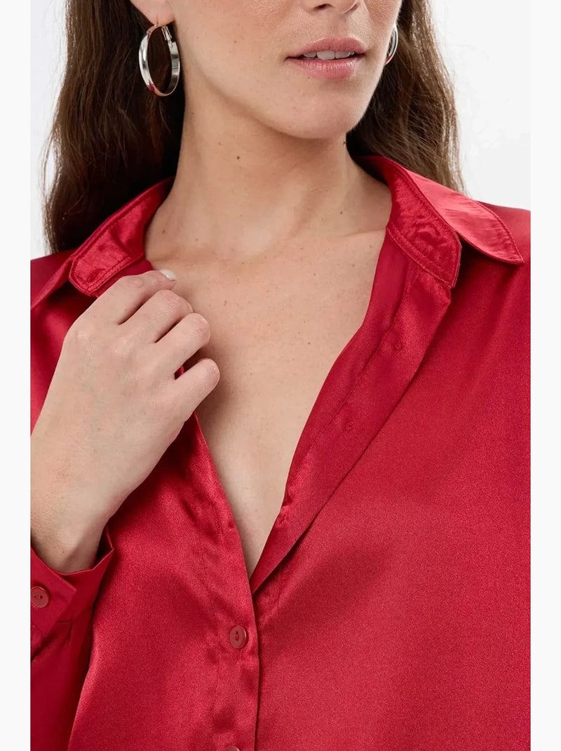 Chemise classique en satin hiccup Rouge - Kiabi