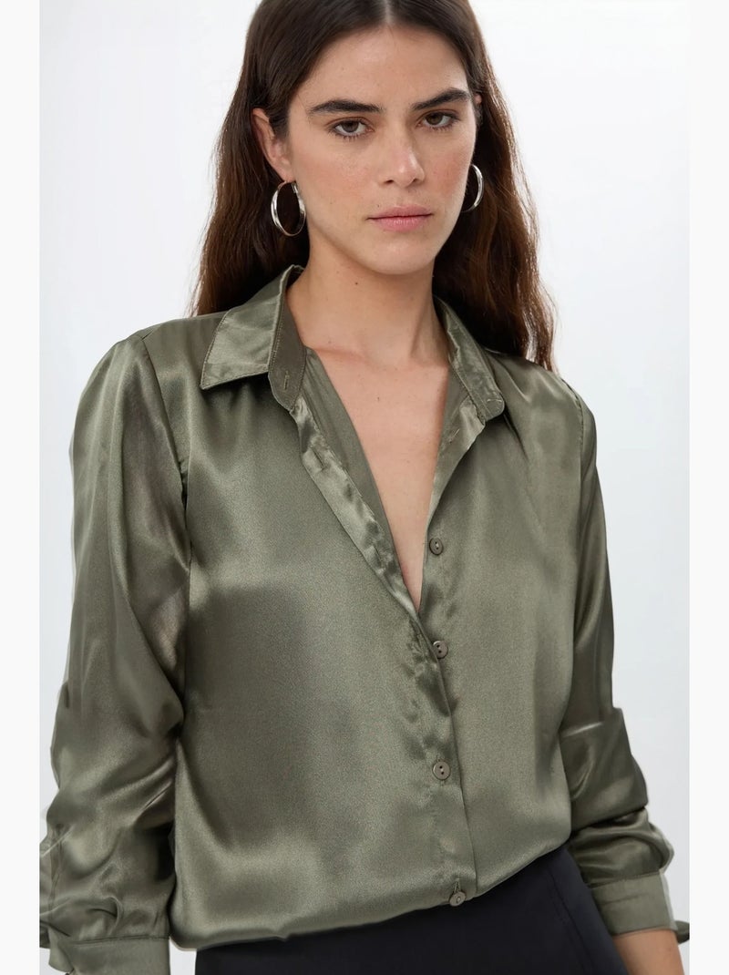 Chemise classique en satin hiccup Vert - Kiabi