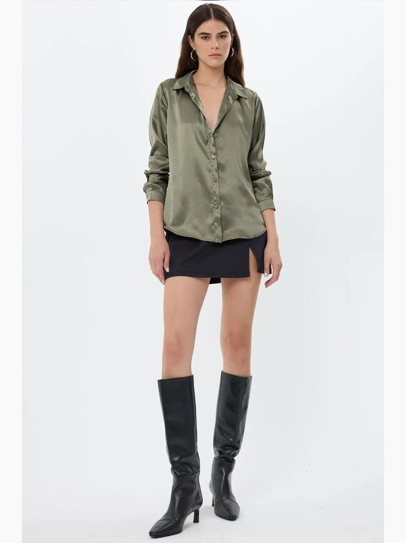 Chemise classique en satin hiccup Vert - Kiabi