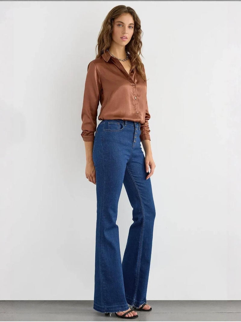 Chemise classique en satin Marron - Kiabi