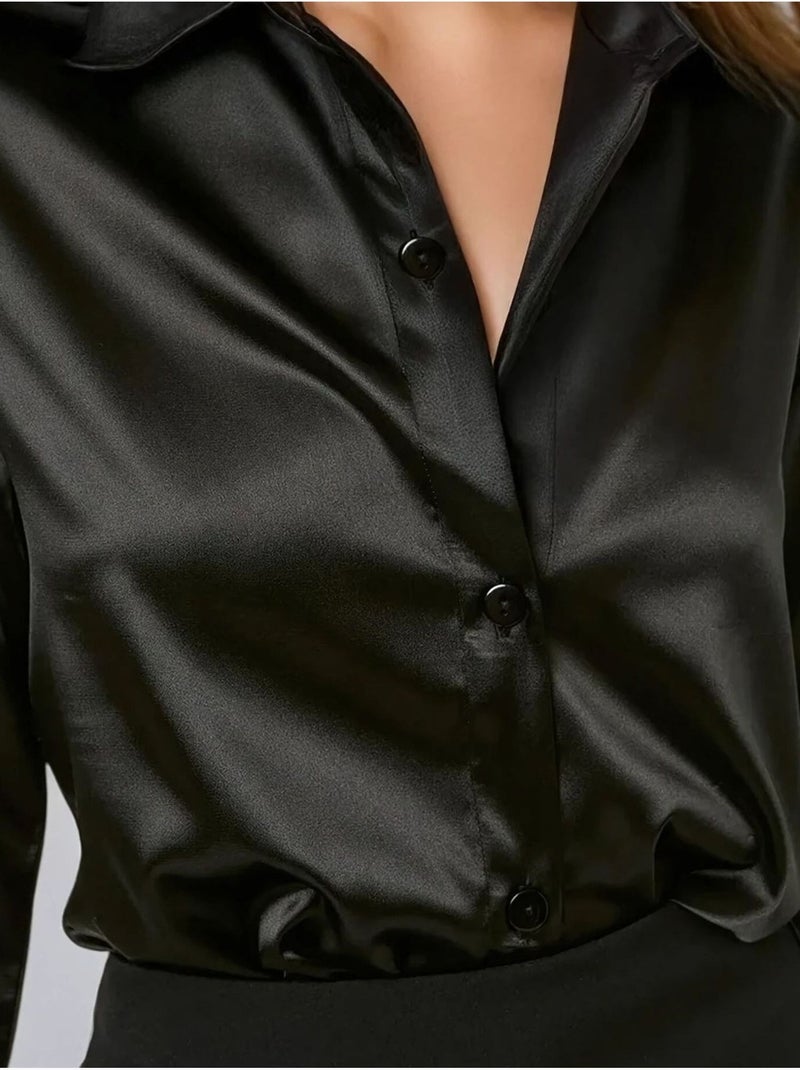 Chemise classique en satin Noir - Kiabi