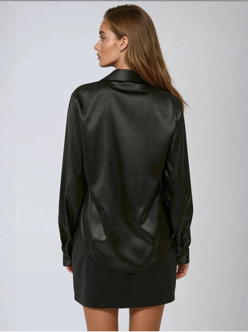 Chemise classique en satin Noir - Kiabi
