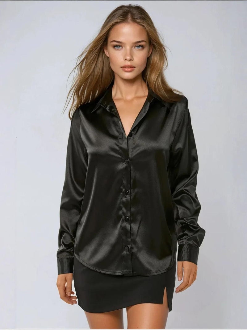 Chemise classique en satin Noir - Kiabi
