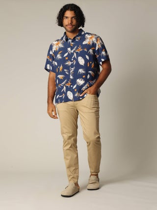 Chemise classique en viscose avec imprimé tropical coloré 'Deeluxe'
