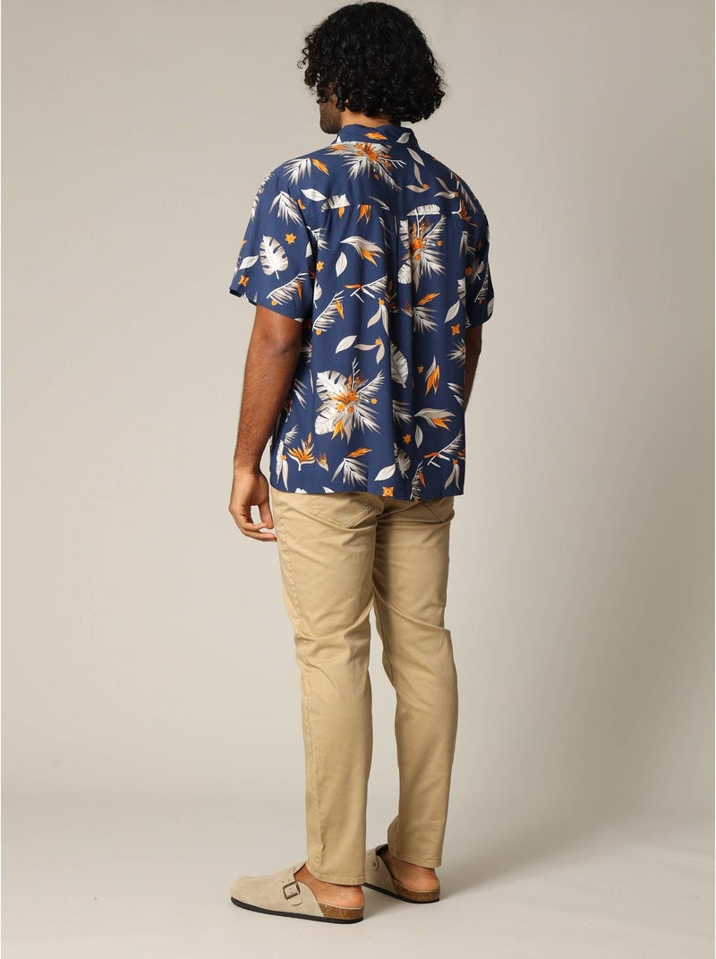Chemise classique en viscose avec imprimé tropical coloré 'Deeluxe' Bleu marine - Kiabi
