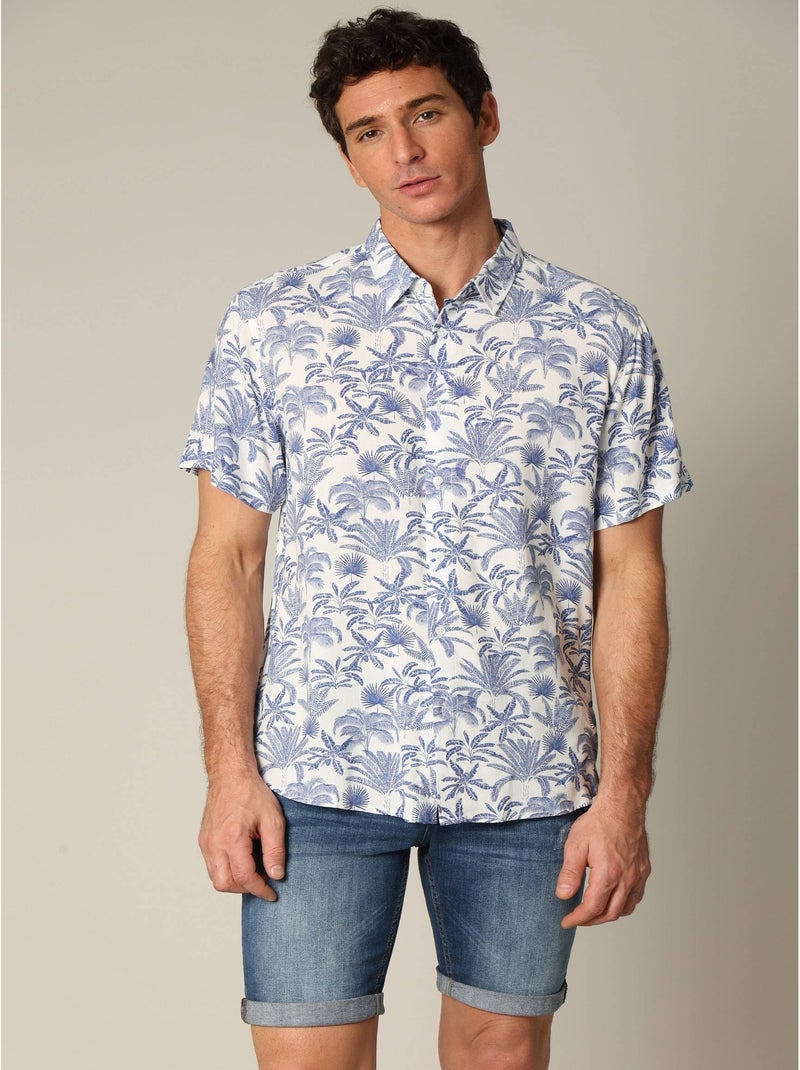 Chemise classique en viscose avec imprimé tropical 'Deeluxe' Bleu - Kiabi