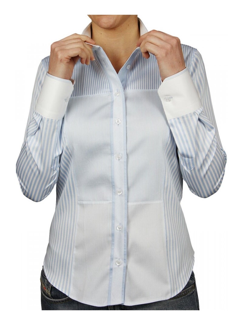 Chemise col blanc PATCHWORK Bleu - Kiabi