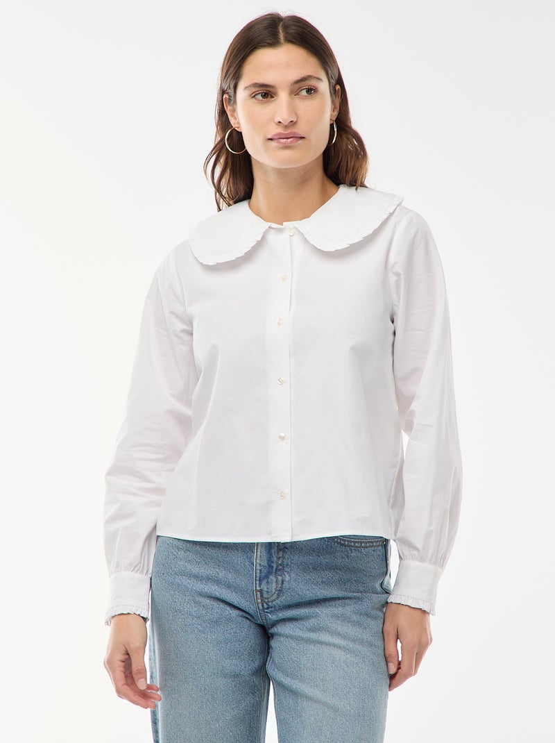 Chemise col claudine Blanc - Kiabi