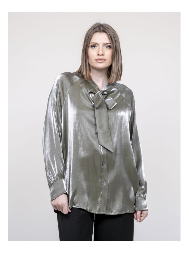 Chemise col lavallière ORNELLA Kaki - Kiabi