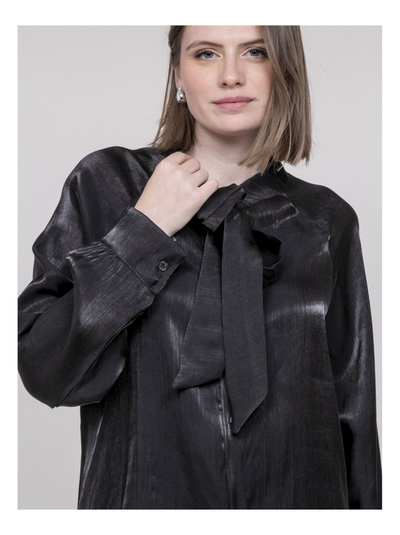 Chemise col lavallière ORNELLA Noir - Kiabi