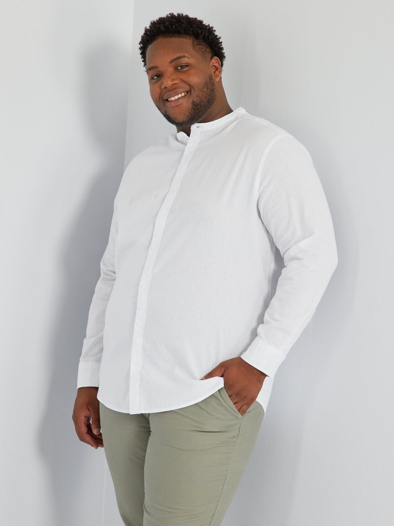 Chemise col mao à manches longues blanc - Kiabi